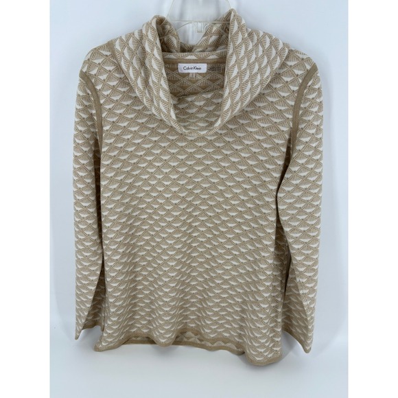 Calvin Klein Womens Beige Cowl Neck Long Sleeve Knit Sweater Large L - Picture 1 of 7